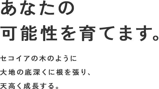 セコイアの木のように大地の底深くに根を張り、天高く成長する。あなたの可能性を育てます。